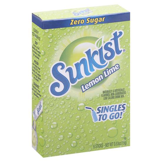 Sunkist Singles To Go! Zero Sugar Lemon Lime Drink Mix (6 ct, 0.08 oz)
