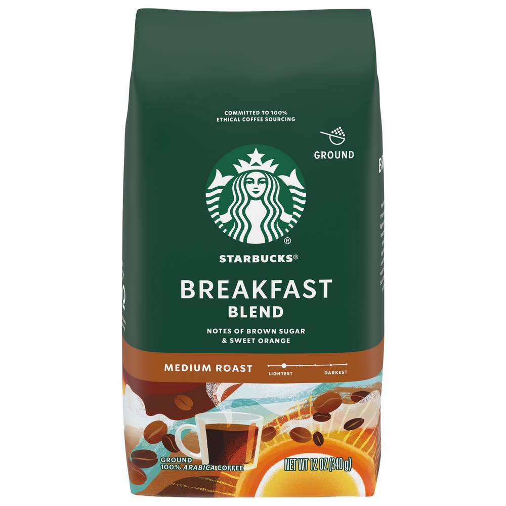 Starbucks Medium Roast Ground 100% Arabica Breakfast Blend Coffee (12 oz)