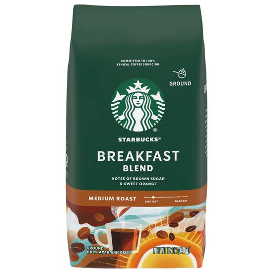 Starbucks Medium Roast Ground 100% Arabica Breakfast Blend Coffee (12 oz)