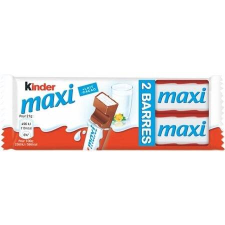 Barres chocolatées au lait KINDER - le sachet de 2 barres 42g