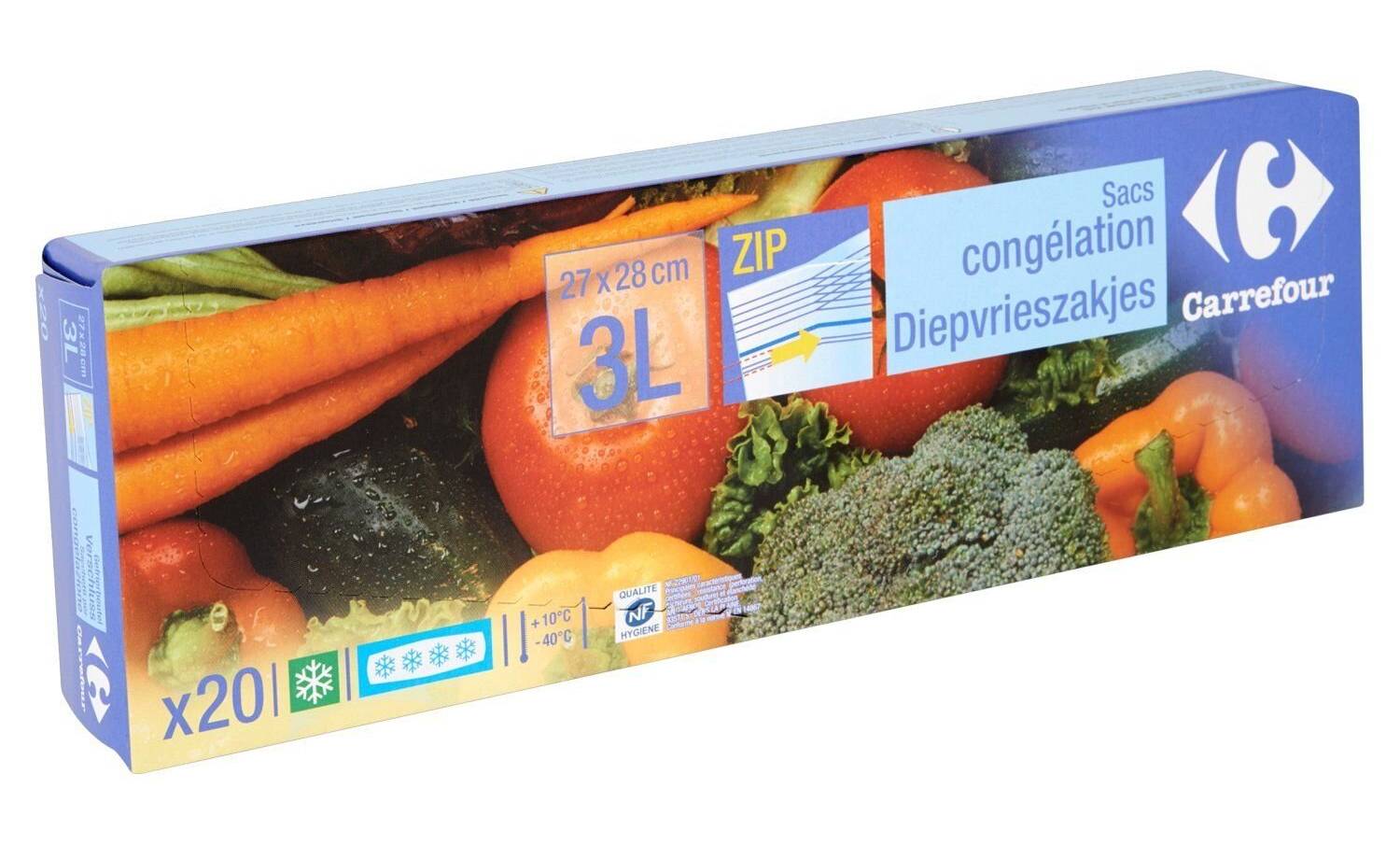 Carrefour - Sacs congélation zip 3l, 27x28 cm (20)