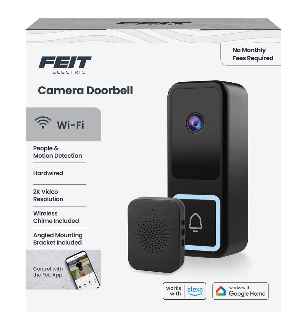 Feit Electric Black Plastic Wired Smart-Enabled Video Doorbell