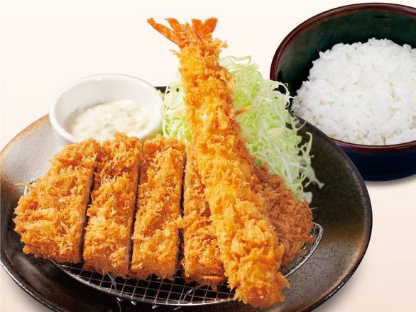 ロースかつ＆海老フライ1尾定食 Pork Loin Cutlet & Fried Shrimps Set Meals