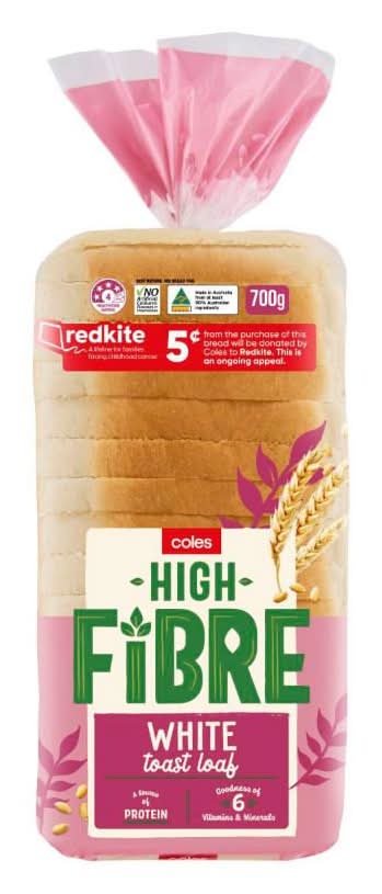 Coles High Fibre White Toast Bread (700g)