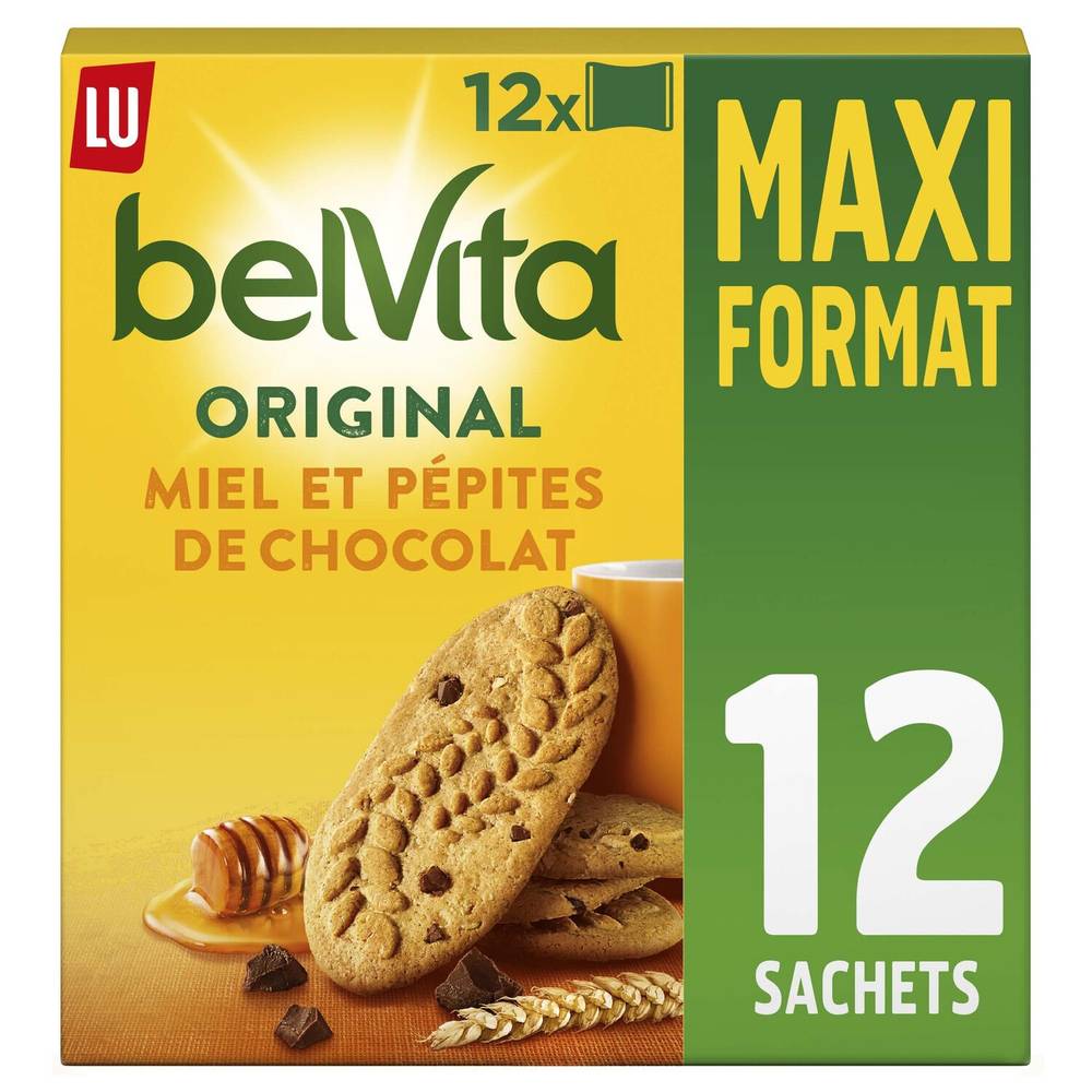 Belvita - Biscuits petit déjeuner miel et pépites de chocolat (12 pièces)