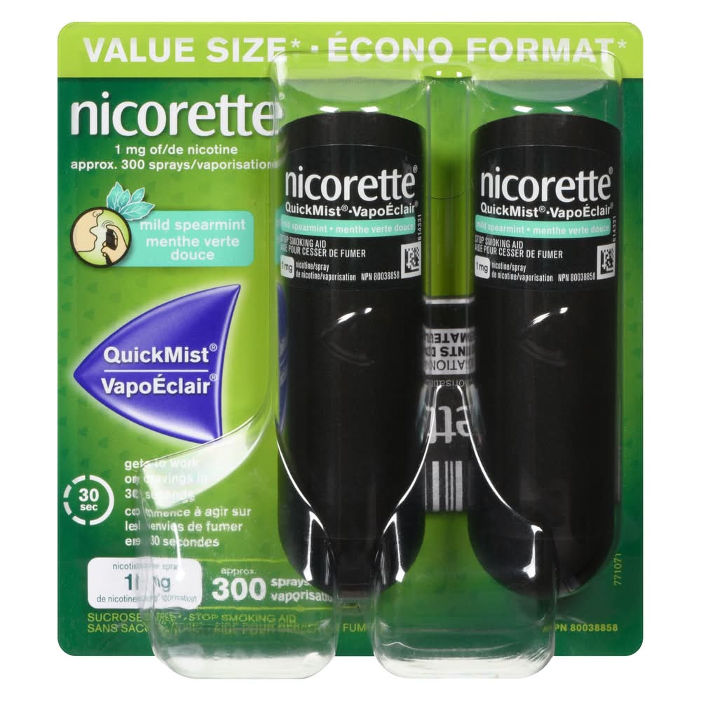 Nicorette Value Size Quickmist Quit Smoking Aid Spray, Mild Spearmint (2 ct)