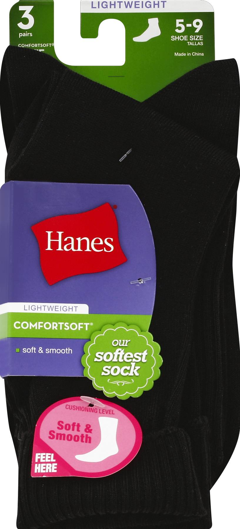 Hanes Comfortsoft Cuff Socks, Black (3 ct)