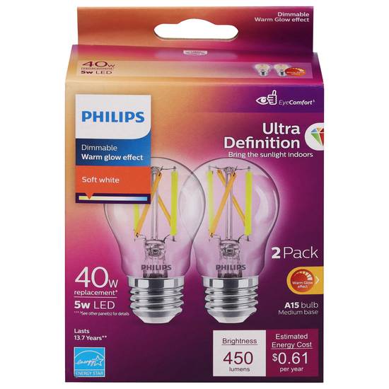 Philips Soft White Dimmable Led Light Bulbs 5w A15