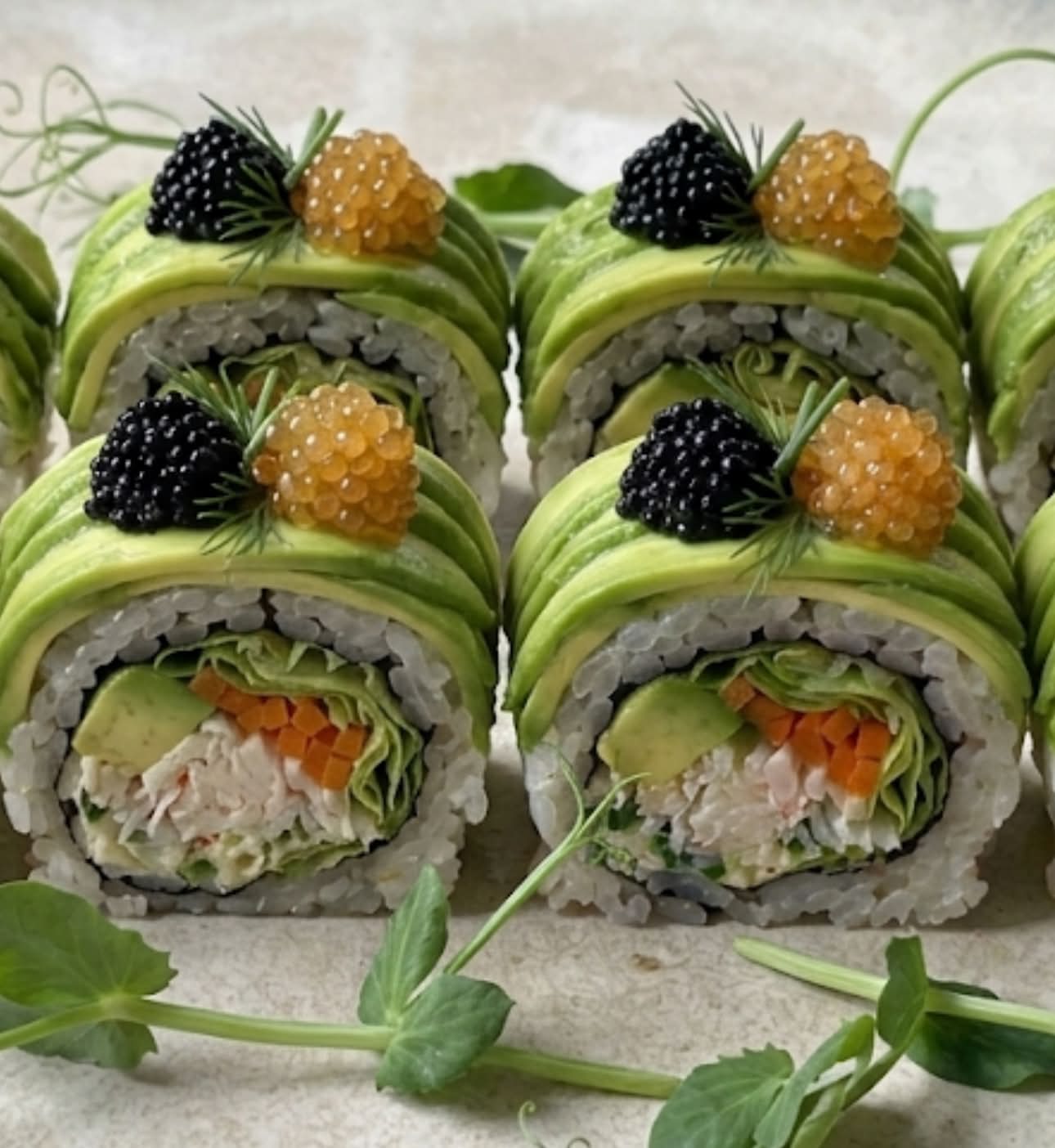 8 pièces Rolls with black caviar