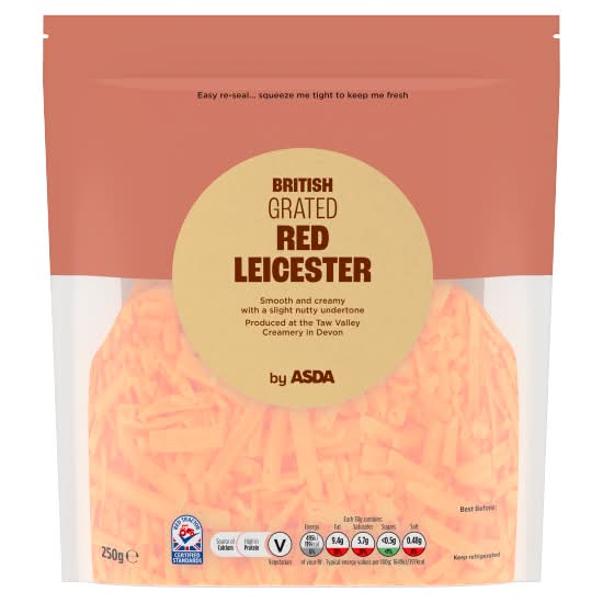 ASDA Sweet & Nutty, British Grated Red Leicester Cheese (250g)