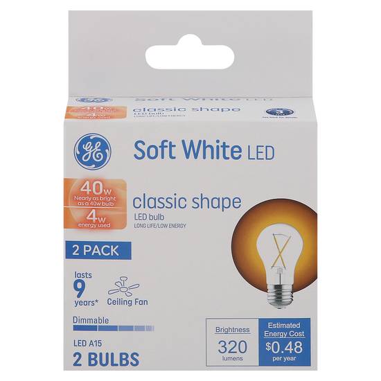 General Electric 4 Watts Soft Classic Shape Led Light Bulbs (white)