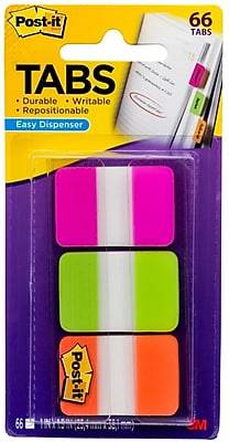 Post-It Notes Durable Filing Tabs Green Orange Pink Pads (66 ct)