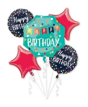 Inflated a Reason To Celebrate Birthday Foil Balloon Bouquet, Assorted (5 ct)