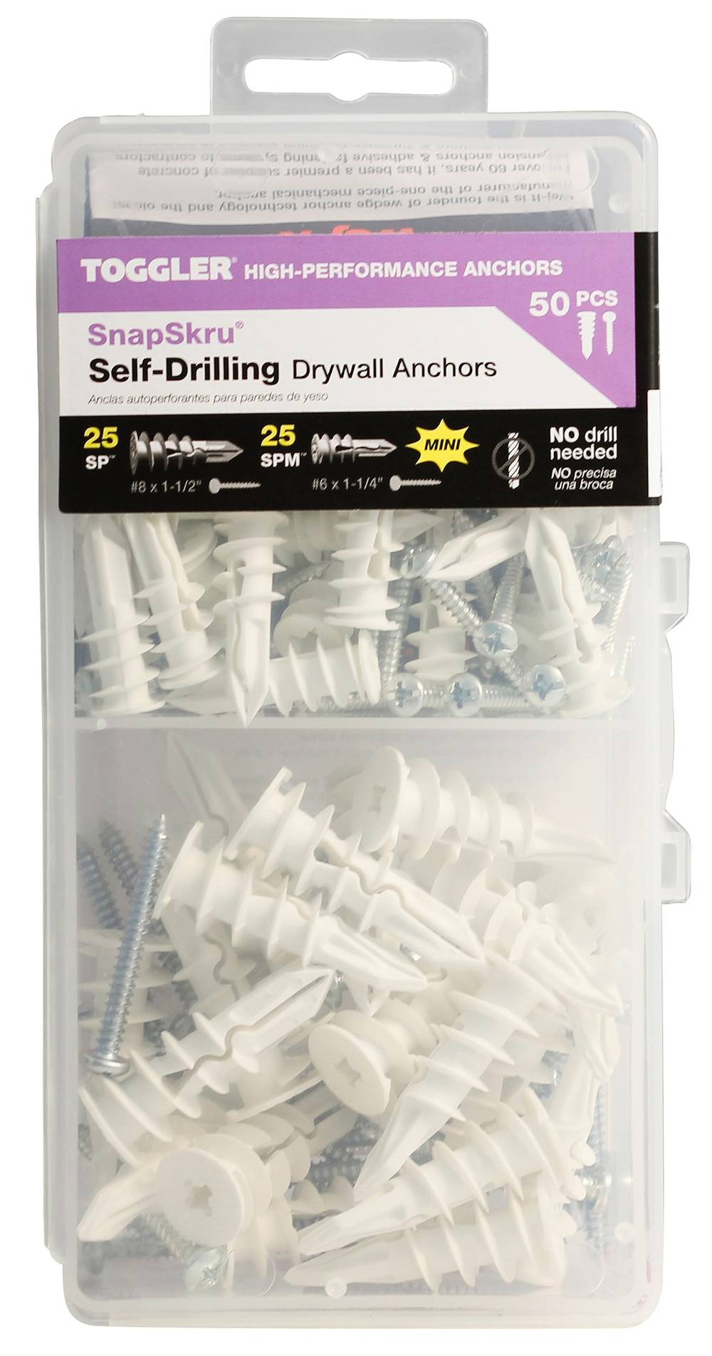 TOGGLER SnapSkru 178-lb Assorted Diameter x Assorted Length Drywall Kit Anchors with Screws Included (50-Pack) | 57125