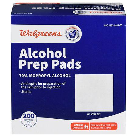 Walgreens 70% Isopropyl Alcohol Prep Pads