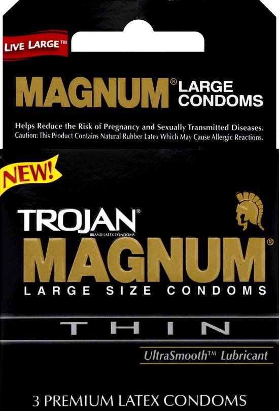 Trojan Magnum Large Size Thin Lubricated Latex Condoms (3 ct)