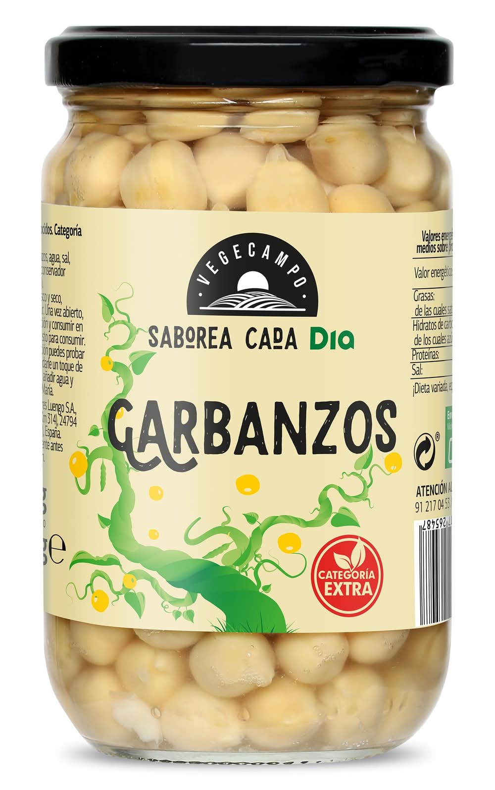 Garbanzos Cocidos Extra Vegecampo De Dia Frasco 210 G