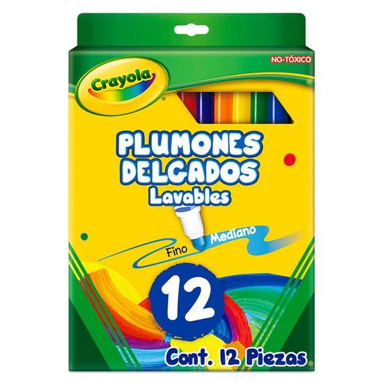 Crayola plumones delgados lavables (caja 12 piezas)