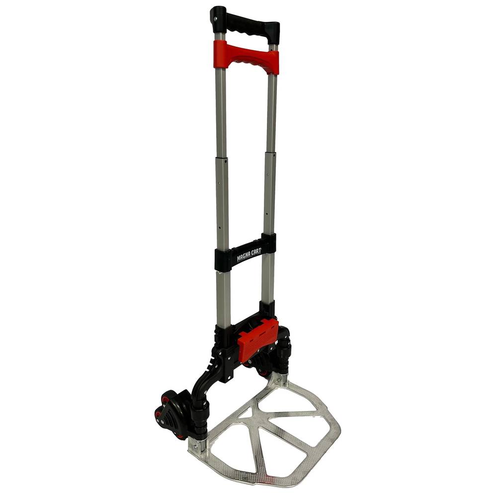 Magna Cart Folding Aluminum Hand Truck Dolly Cart With Tote Attachment Ideal For Moving Boxes, Black-Red