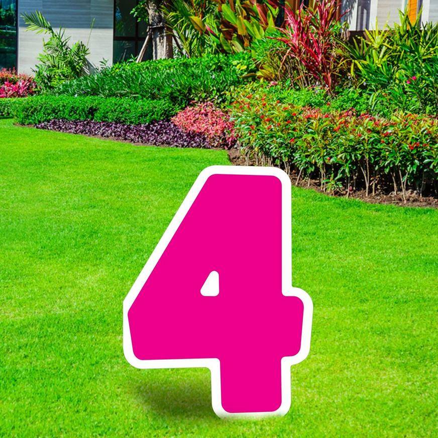 Pink Number (4) Corrugated Plastic Yard Sign, 24in