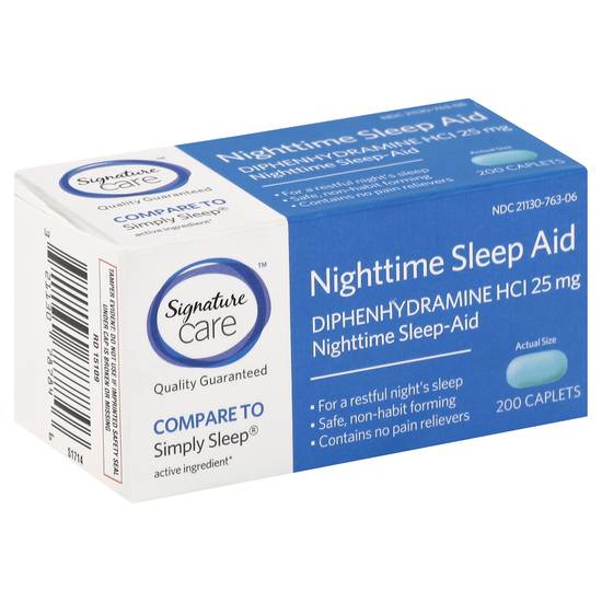 Signature Care Nighttime Sleep Aid Diphenhydramine Hcl 25 mg Caplets (200 ct)