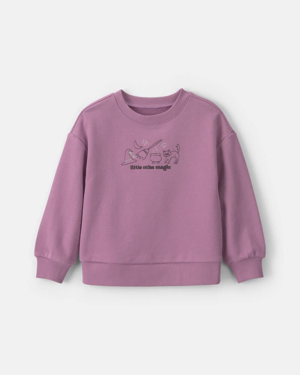 Toddler Girl 'Little Miss Magic' Halloween French Terry Pullover Sweatshirt - Purple - 2T