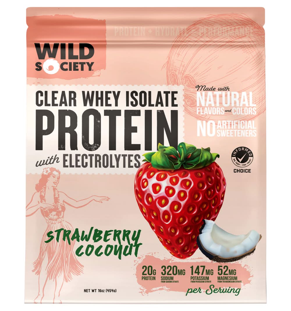 Wild Society Nutrition Clear Whey Isolate Protein Powder, Strawberry Coconut (16 oz)