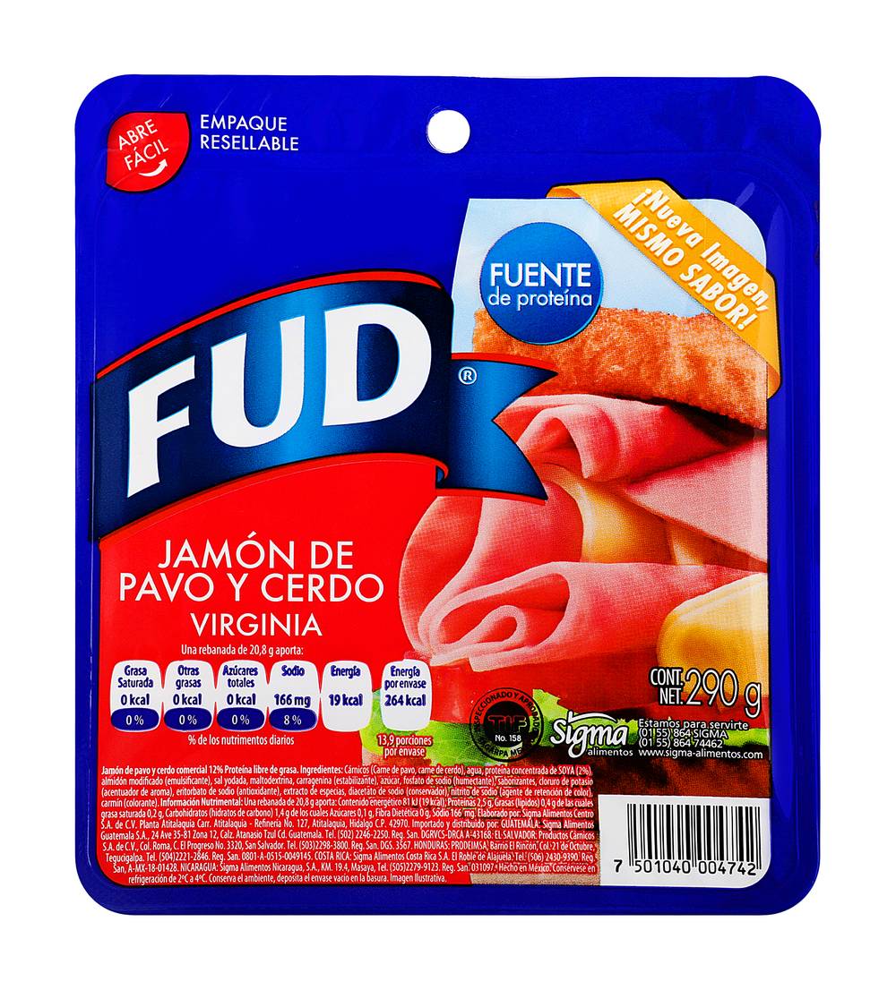 FUD · Jamón virginia de pavo y cerdo (16 un)