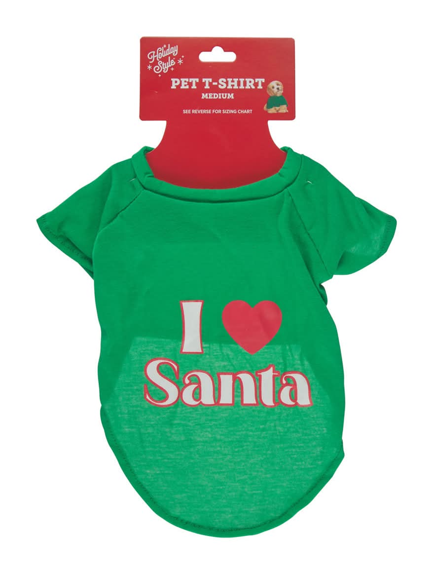 Holiday Style Printed Pet T-Shirt, M, Green