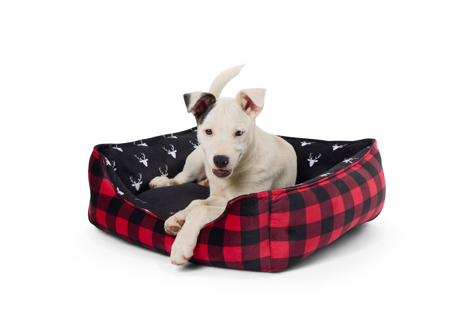 Top Paw Merry & Bright Deerhead Cuddler Dog Bed, Red