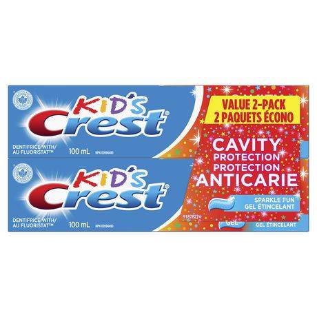 Dentifrice pour enfants crest protection anticarie, gel étincelant (100 ml, paquet de 2) - crest kid's cavity protection sparkle fun gel (100 ml, pack of 2)