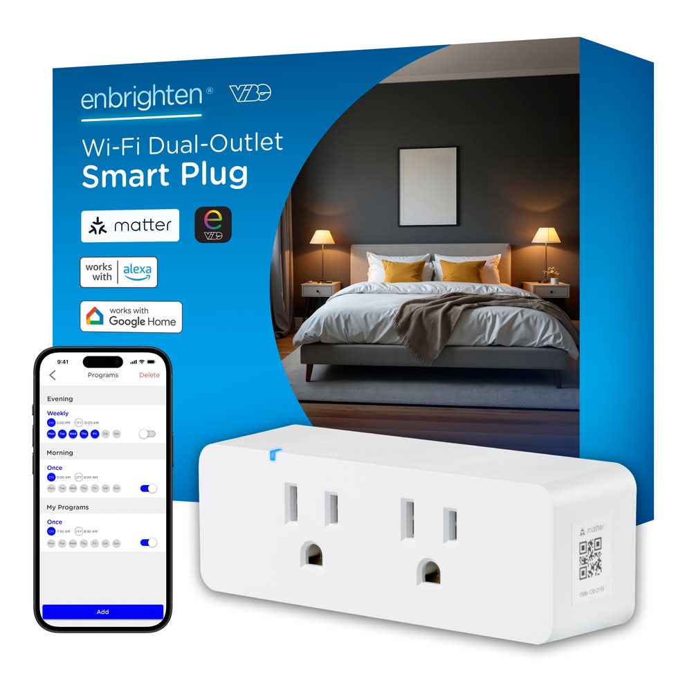 Enbrighten Matter Certified 125-Volt 2 -Outlet Indoor Smart Plug