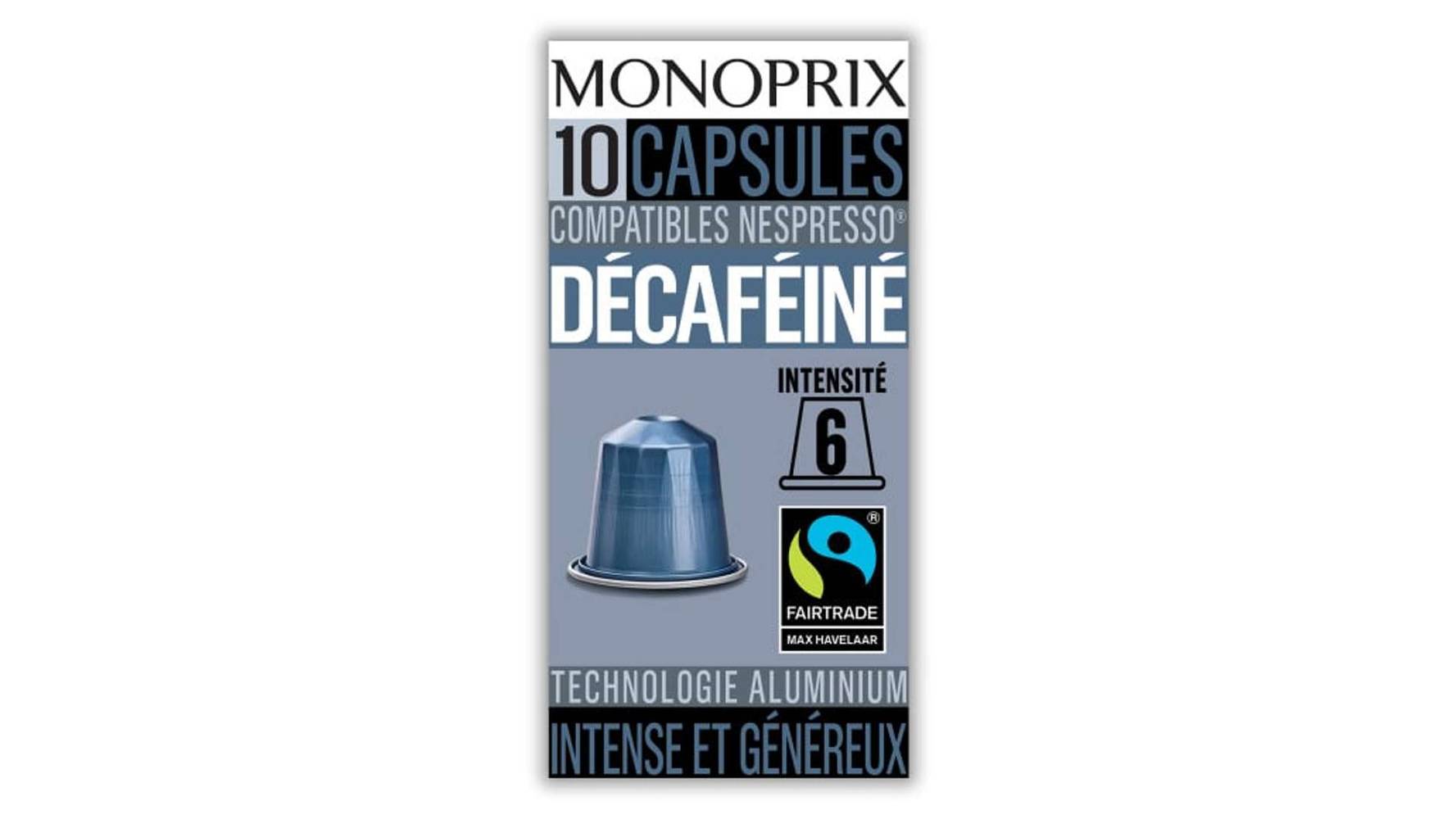 Monoprix Capsules de café Décaféiné Les 10 capsules de 5 g