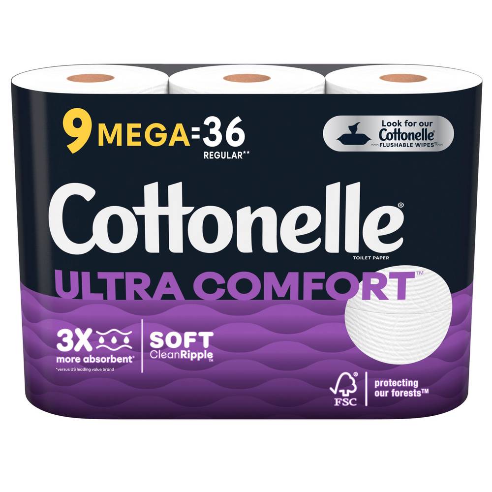 Cottonelle Ultra Comfort Toilet Paper Mega Rolla, 9 ct