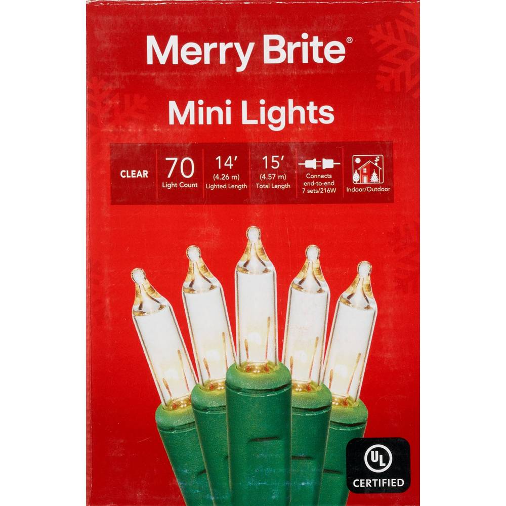 Merry Brite 70 Mini Lights, Clear Bulbs & Green Wire