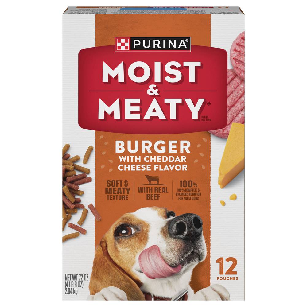 Purina Moist & Meaty Burger Cheddar Cheese Real Beef Dog Food (72 oz, 12 ct)