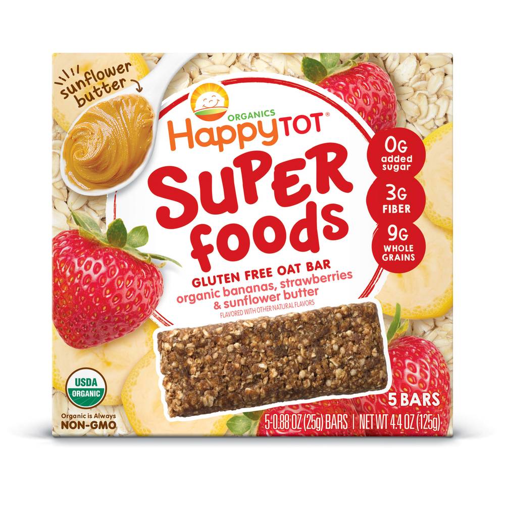 Happytot Super Foods Banana Strawberry & Sunflower Butter Oat Bar (5 ct)