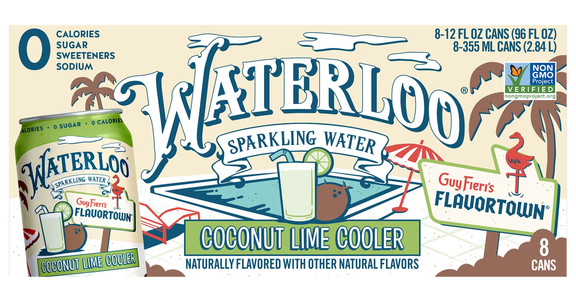 Waterloo Sparkling Water, Coconut Lime Cooler (8 x 12 fl oz)