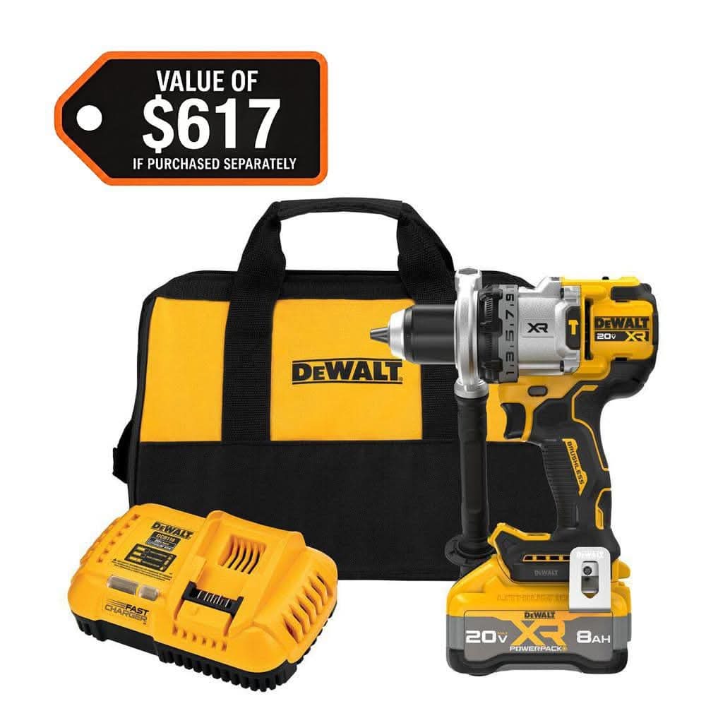 Dewalt 20V Xr Lithium-Ion Cordless Hammer Drill Kit With 8.0 Ah Battery, Charger And Kit Bag