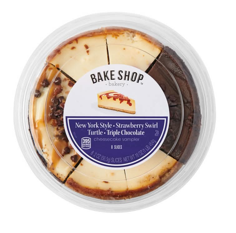 Bake Shop Cheesecake Sampler Slices, New York Style-Strawberry Swirl-Turtle-Triple Chocolate (8 x 2 oz)