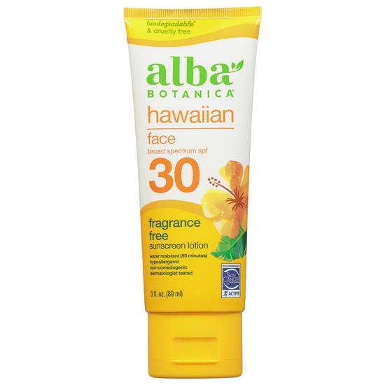 Alba Botanica Hawaiian Face Spf 30 Fragrance Free Sunscreen Lotion