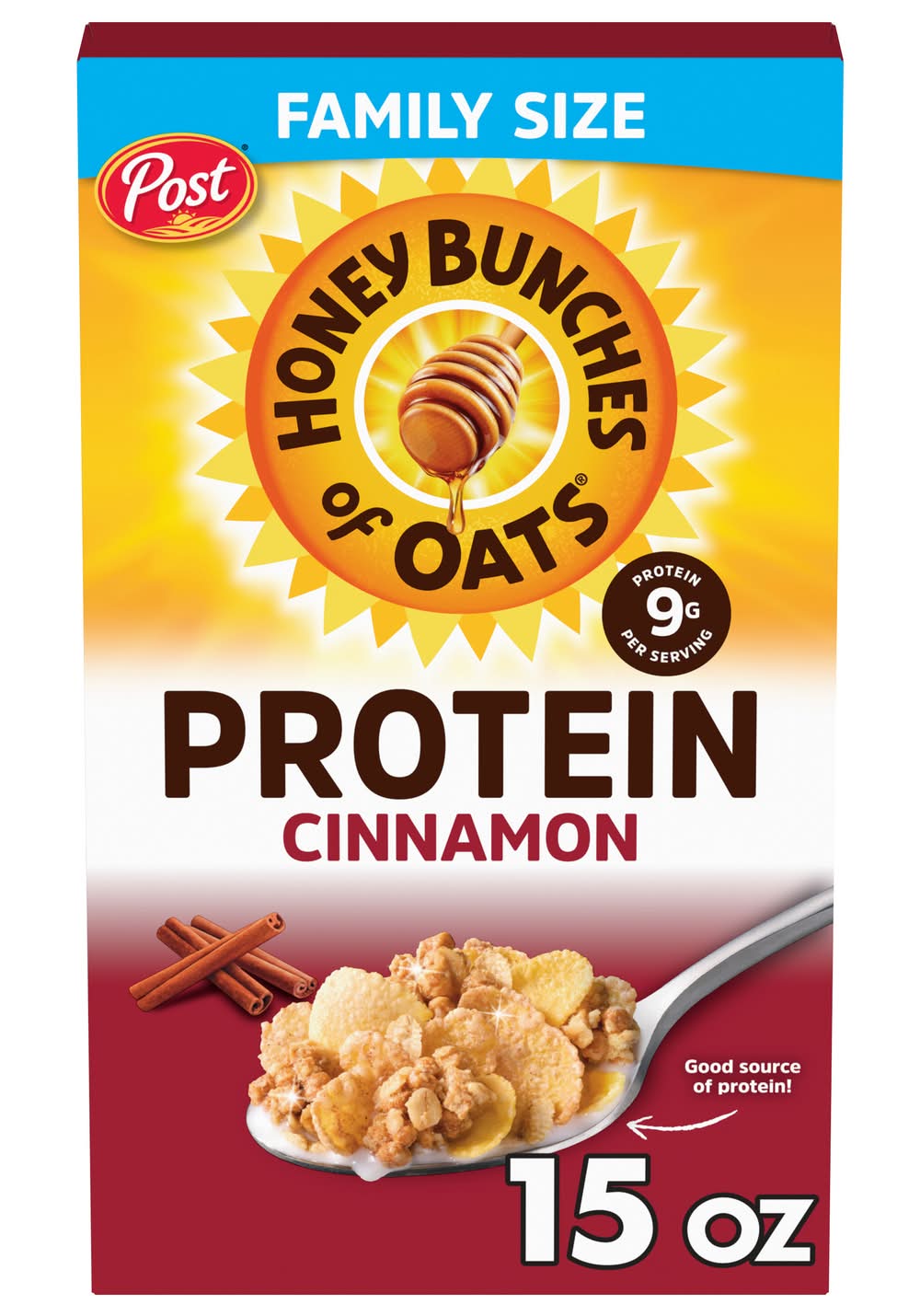 Post Honey Bunches Of Oats Protein Cereal, Cinnamon, 15 Ounces (15 oz)