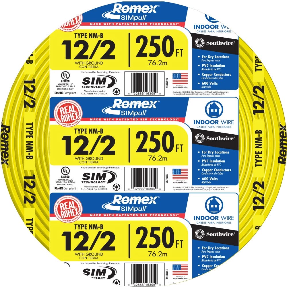 Southwire 250-ft 12 / 2 / Romex SIMpull Solid Indoor CU NM-B Individual pack ( By-the-roll )