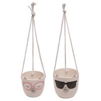 Transpac Dolomite 4.72 in. Multicolor Spring Llama Shaped Hanging Planters Set of 2