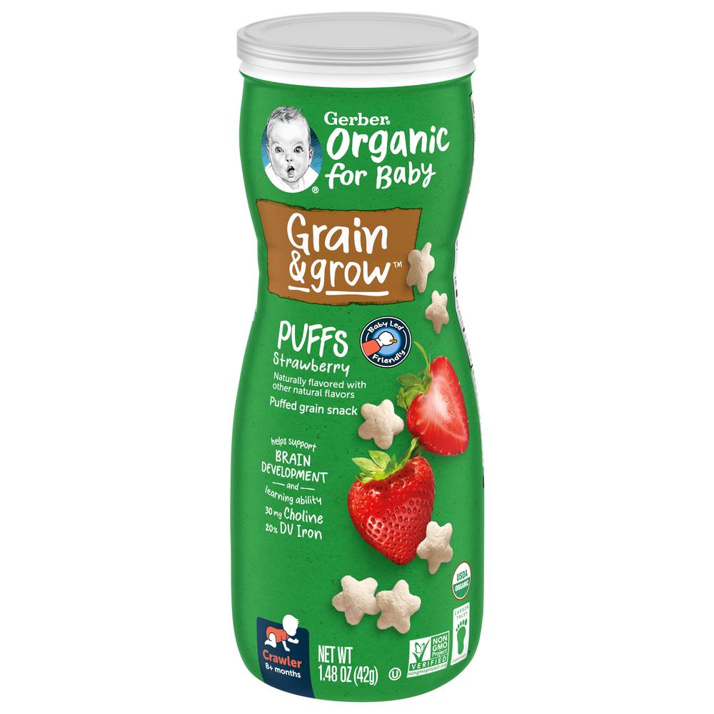 Gerber Organic For Baby Grain & Grow Snacks For Babies, Strawberry (1.48 oz)