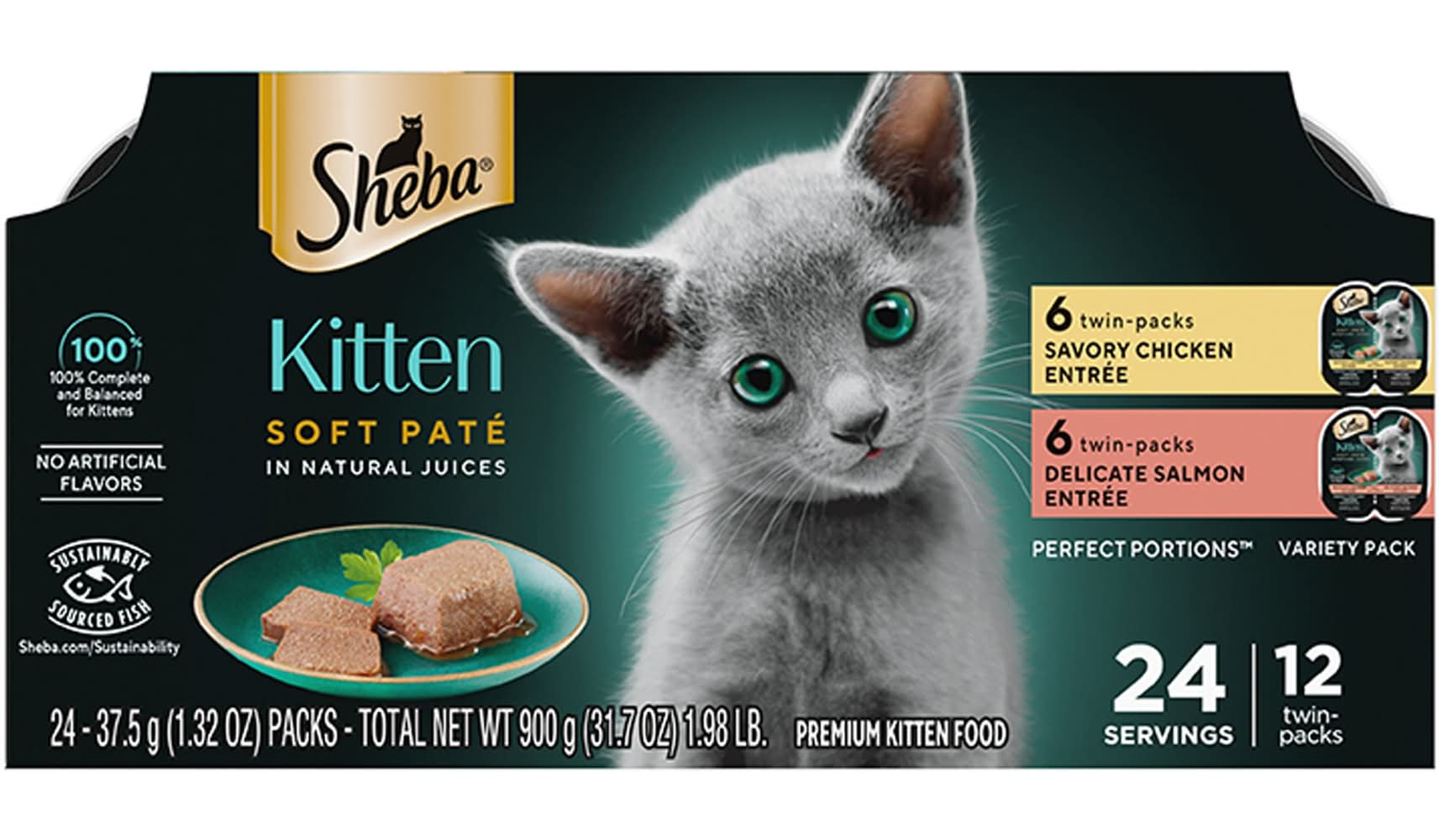 Sheba® Perfect Portions Kitten Wet Cat Food - Pate, Variety Pack, 12 CT, 31.7 OZ (Size: 1.32 Oz)