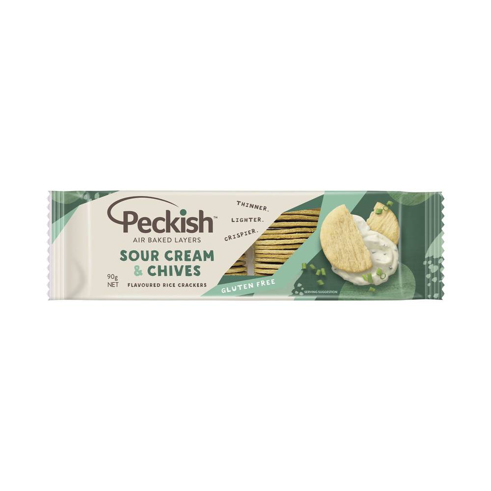 Peckish Rice Crackers Sour Cream Chives 90g