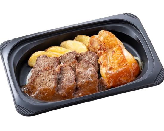 (おかず)やわらかカットステーキ約120g＆炭焼き風チキングリル