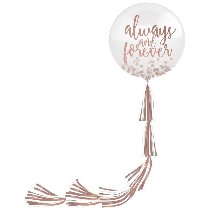 1ct, 24in, Rose Gold White Confetti Balloon with Tassel Tail