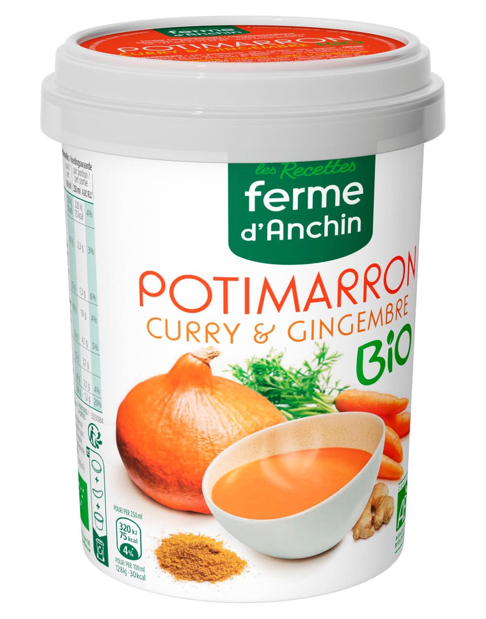Les Recettes Ferme d'Anchin - Soupe bio de potimarron, gingembre et curry (500ml)